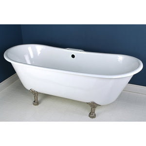 Aqua Eden VCT7D6728NH8 67-Inch Cast Iron Double Slipper Clawfoot Tub with 7-Inch Faucet Drillings, White/Brushed Nickel