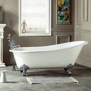 Aqua Eden VCT7D673122ZB1 67-Inch Cast Iron Single Slipper Clawfoot Tub with 7-Inch Faucet Drillings, White/Polished Chrome