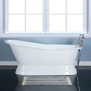 Aqua Eden VCT7D673128 67-Inch Cast Iron Single Slipper Pedestal Tub with 7-Inch Faucet Drillings, White