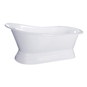 Aqua Eden VCT7D673128 67-Inch Cast Iron Single Slipper Pedestal Tub with 7-Inch Faucet Drillings, White