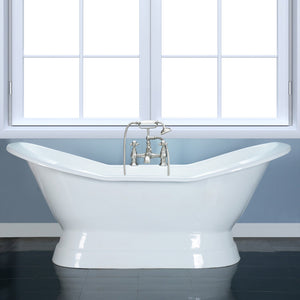 Aqua Eden VCT7D723130 72-Inch Cast Iron Double Slipper Pedestal Tub with 7-Inch Faucet Drillings, White