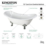 Aqua Eden VCT7D7231NC8 72-Inch Cast Iron Double Slipper Clawfoot Tub with 7-Inch Faucet Drillings, White/Brushed Nickel