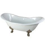 Aqua Eden VCT7D7231NC8 72-Inch Cast Iron Double Slipper Clawfoot Tub with 7-Inch Faucet Drillings, White/Brushed Nickel