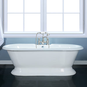 Aqua Eden VCT7D723224 72-Inch Cast Iron Double Ended Pedestal Tub with 7-Inch Faucet Drillings, White