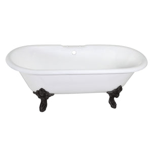 Aqua Eden VCT7DE7232NL0 72-Inch Cast Iron Double Ended Clawfoot Tub with 7-Inch Faucet Drillings, White/Matte Black