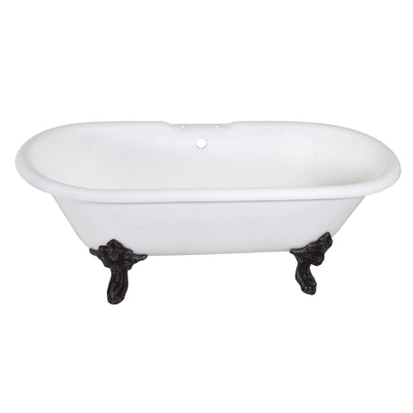 Aqua Eden VCT7DE7232NL0 72-Inch Cast Iron Double Ended Clawfoot Tub with 7-Inch Faucet Drillings, White/Matte Black