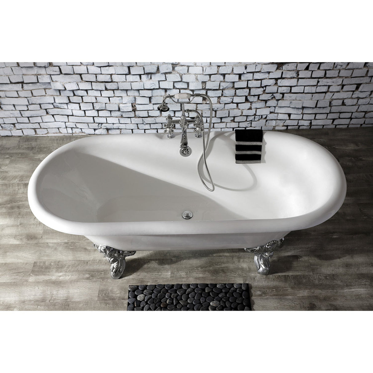 Aqua Eden VCT7DE7232NL1 72-Inch Cast Iron Double Ended Clawfoot Tub with 7-Inch Faucet Drillings, White/Polished Chrome