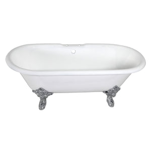 Aqua Eden VCT7DE7232NL1 72-Inch Cast Iron Double Ended Clawfoot Tub with 7-Inch Faucet Drillings, White/Polished Chrome