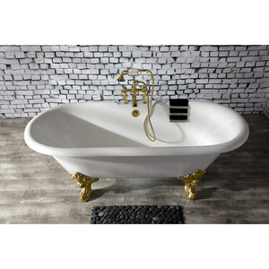 Aqua Eden VCT7DE7232NL2 72-Inch Cast Iron Double Ended Clawfoot Tub with 7-Inch Faucet Drillings, White/Polished Brass