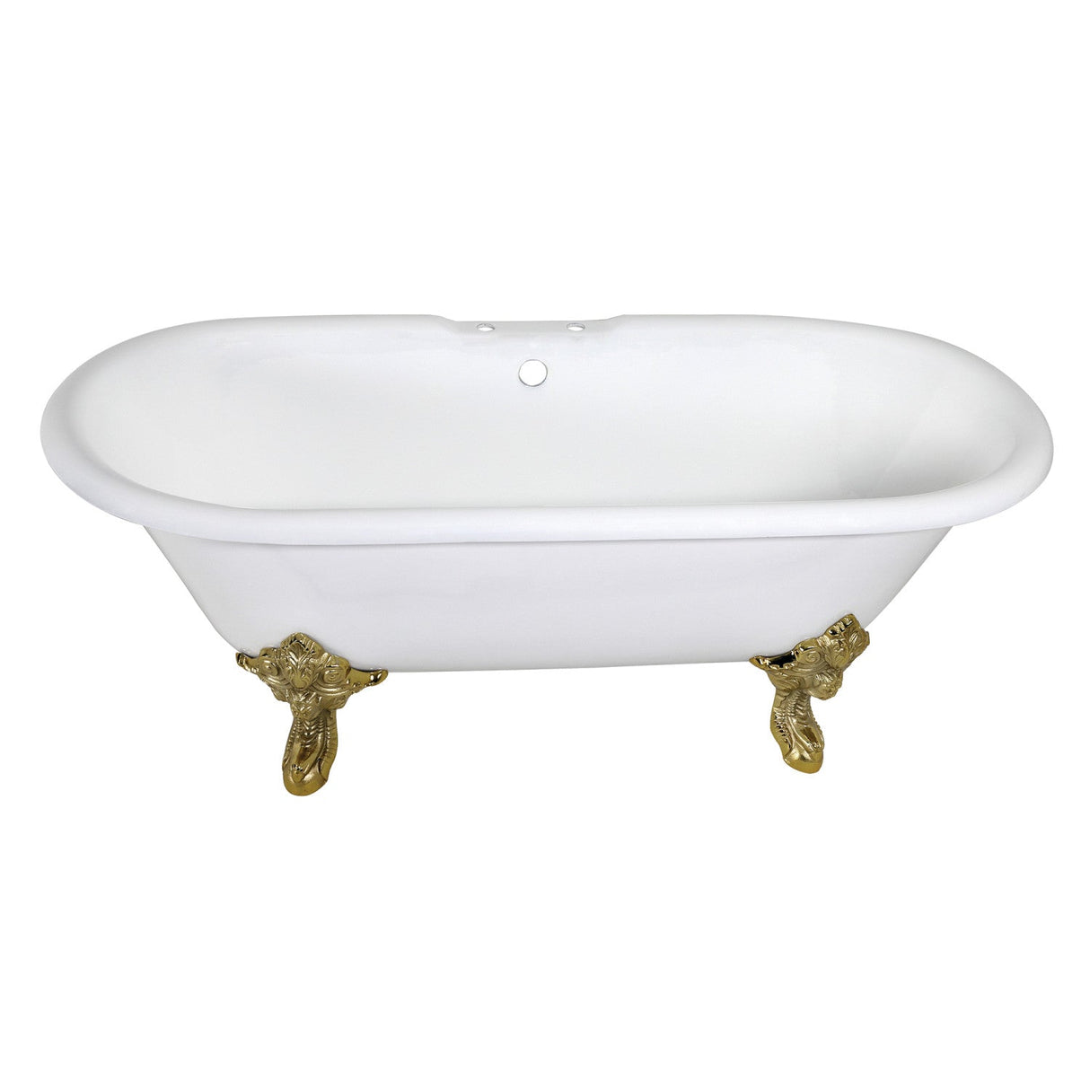 Aqua Eden VCT7DE7232NL2 72-Inch Cast Iron Double Ended Clawfoot Tub with 7-Inch Faucet Drillings, White/Polished Brass