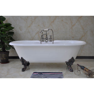 Aqua Eden VCT7DE7232NL5 72-Inch Cast Iron Double Ended Clawfoot Tub with 7-Inch Faucet Drillings, White/Oil Rubbed Bronze