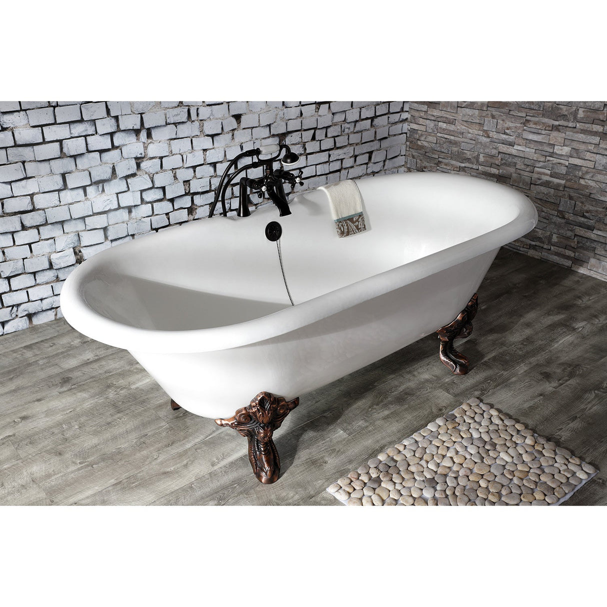 Aqua Eden VCT7DE7232NL5 72-Inch Cast Iron Double Ended Clawfoot Tub with 7-Inch Faucet Drillings, White/Oil Rubbed Bronze
