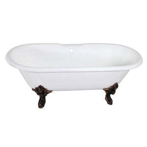 Aqua Eden VCT7DE7232NL5 72-Inch Cast Iron Double Ended Clawfoot Tub with 7-Inch Faucet Drillings, White/Oil Rubbed Bronze