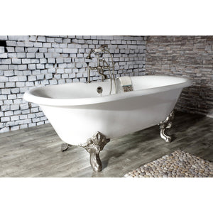 Aqua Eden VCT7DE7232NL8 72-Inch Cast Iron Double Ended Clawfoot Tub with 7-Inch Faucet Drillings, White/Brushed Nickel