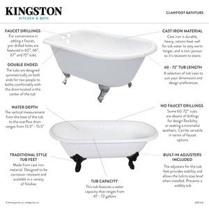 Aqua Eden VCT7DE7232NL8 72-Inch Cast Iron Double Ended Clawfoot Tub with 7-Inch Faucet Drillings, White/Brushed Nickel