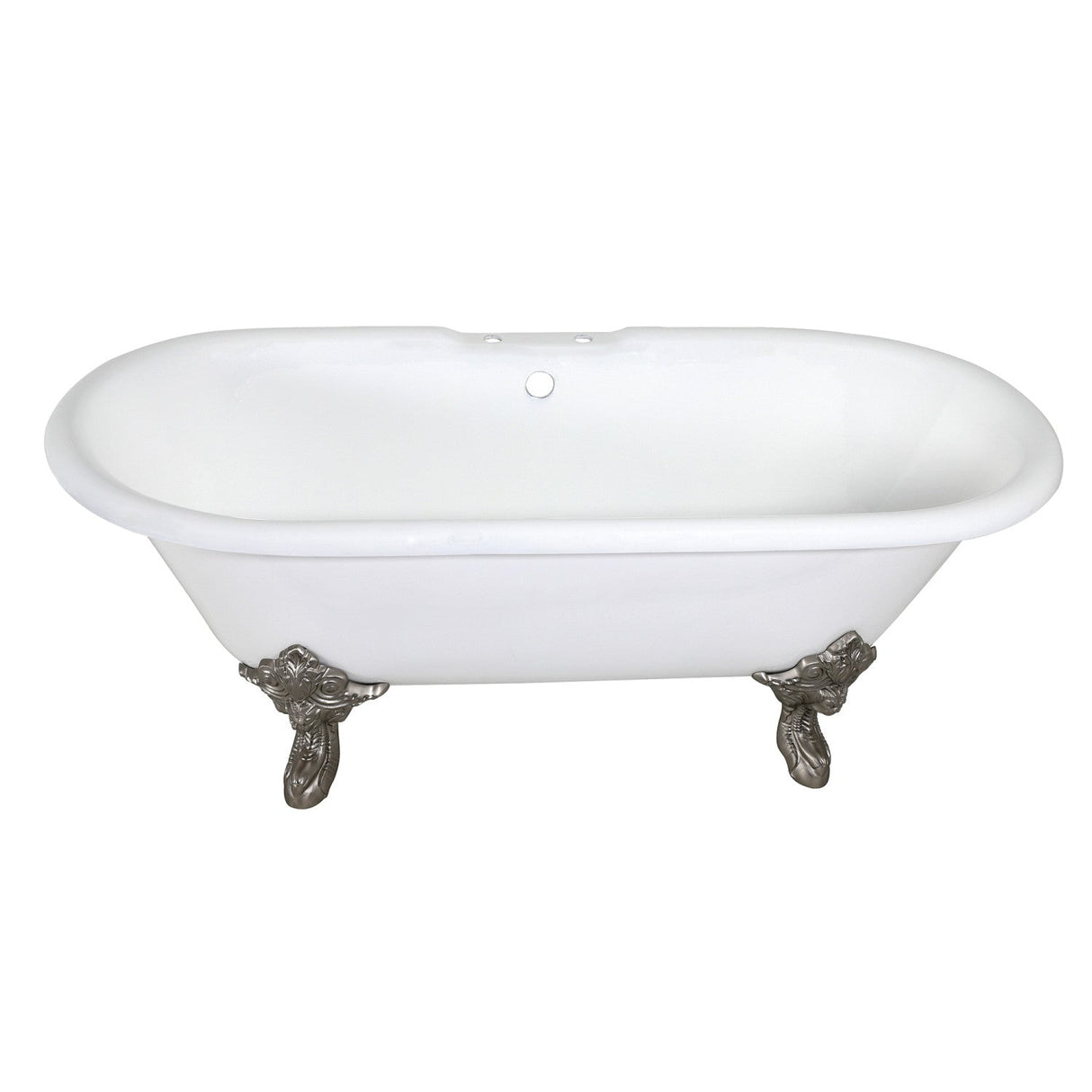 Aqua Eden VCT7DE7232NL8 72-Inch Cast Iron Double Ended Clawfoot Tub with 7-Inch Faucet Drillings, White/Brushed Nickel