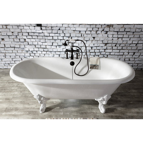 Aqua Eden VCT7DE7232NLW 72-Inch Cast Iron Double Ended Clawfoot Tub with 7-Inch Faucet Drillings, White