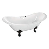 Aqua Eden VCT7DS6130NC0 61-Inch Cast Iron Double Slipper Clawfoot Tub with 7-Inch Faucet Drillings, White/Matte Black