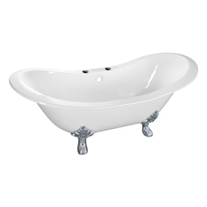 Aqua Eden VCT7DS6130NC1 61-Inch Cast Iron Double Slipper Clawfoot Tub with 7-Inch Faucet Drillings, White/Polished Chrome