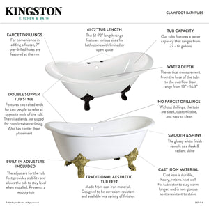Aqua Eden VCT7DS6130NC5 61-Inch Cast Iron Double Slipper Clawfoot Tub with 7-Inch Faucet Drillings, White/Oil Rubbed Bronze
