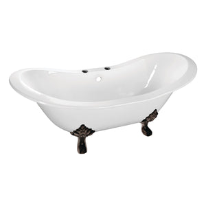 Aqua Eden VCT7DS6130NC5 61-Inch Cast Iron Double Slipper Clawfoot Tub with 7-Inch Faucet Drillings, White/Oil Rubbed Bronze