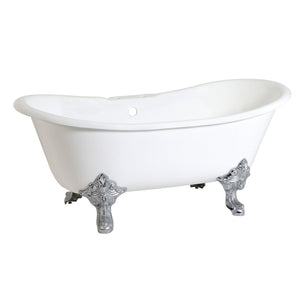 Aqua Eden VCT7DS6731NL1 67-Inch Cast Iron Double Slipper Clawfoot Tub with 7-Inch Faucet Drillings, White/Polished Chrome