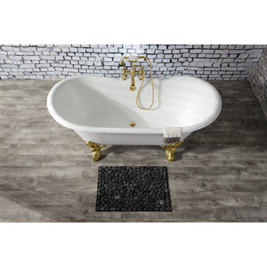 Aqua Eden VCT7DS6731NL2 67-Inch Cast Iron Double Slipper Clawfoot Tub with 7-Inch Faucet Drillings, White/Polished Brass