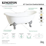 Aqua Eden VCT7DS6731NL5 67-Inch Cast Iron Double Slipper Clawfoot Tub with 7-Inch Faucet Drillings, White/Oil Rubbed Bronze