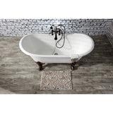 Aqua Eden VCT7DS6731NL5 67-Inch Cast Iron Double Slipper Clawfoot Tub with 7-Inch Faucet Drillings, White/Oil Rubbed Bronze