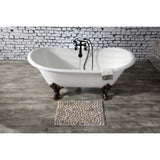 Aqua Eden VCT7DS6731NL5 67-Inch Cast Iron Double Slipper Clawfoot Tub with 7-Inch Faucet Drillings, White/Oil Rubbed Bronze