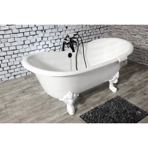 Aqua Eden VCT7DS6731NLW 67-Inch Cast Iron Double Slipper Clawfoot Tub with 7-Inch Faucet Drillings, White