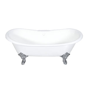 Aqua Eden VCT7DS7231NL1 72-Inch Cast Iron Double Slipper Clawfoot Tub with 7-Inch Faucet Drillings, White/Polished Chrome