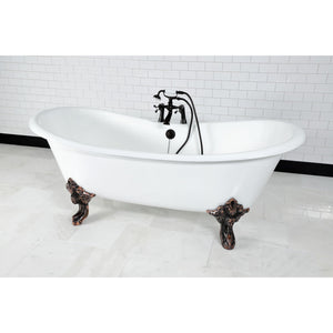 Aqua Eden VCT7DS7231NL5 72-Inch Cast Iron Double Slipper Clawfoot Tub with 7-Inch Faucet Drillings, White/Oil Rubbed Bronze