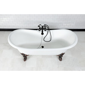Aqua Eden VCT7DS7231NL5 72-Inch Cast Iron Double Slipper Clawfoot Tub with 7-Inch Faucet Drillings, White/Oil Rubbed Bronze
