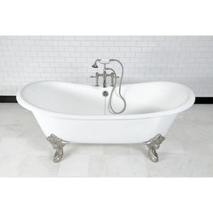 Aqua Eden VCT7DS7231NL8 72-Inch Cast Iron Double Slipper Clawfoot Tub with 7-Inch Faucet Drillings, White/Brushed Nickel