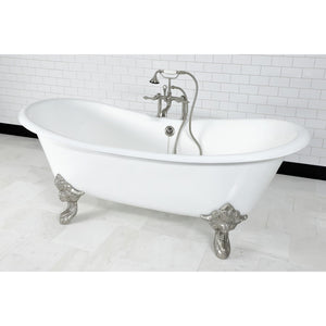 Aqua Eden VCT7DS7231NL8 72-Inch Cast Iron Double Slipper Clawfoot Tub with 7-Inch Faucet Drillings, White/Brushed Nickel