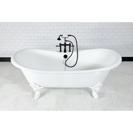 Aqua Eden VCT7DS7231NLW 72-Inch Cast Iron Double Slipper Clawfoot Tub with 7-Inch Faucet Drillings, White