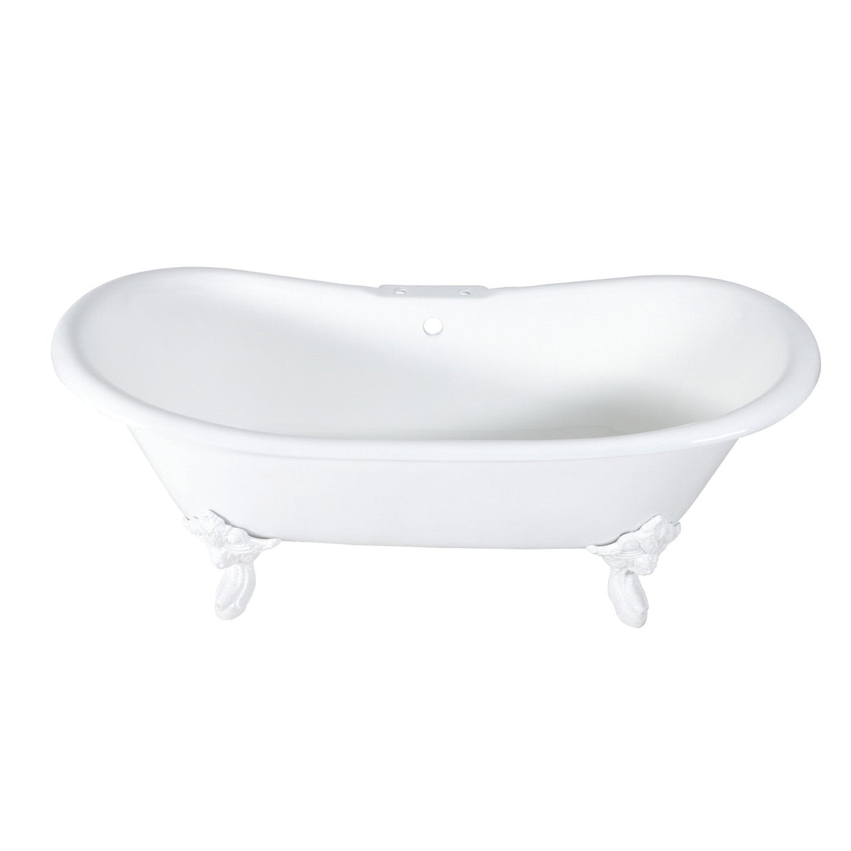 Aqua Eden VCT7DS7231NLW 72-Inch Cast Iron Double Slipper Clawfoot Tub with 7-Inch Faucet Drillings, White