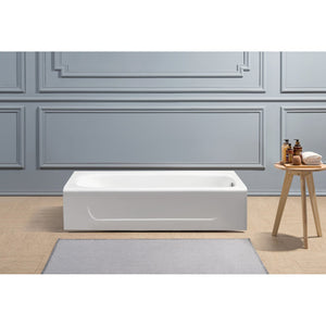 Aqua Eden VCTAP603015R 60-Inch Cast Iron 3-Wall Alcove Tub with Right Hand Drain Hole, White