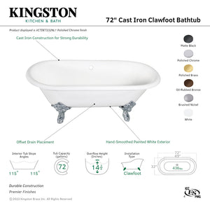 Aqua Eden VCTDE7232NL0 72-Inch Cast Iron Double Ended Clawfoot Tub (No Faucet Drillings), White/Matte Black