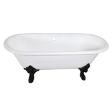 Aqua Eden VCTDE7232NL0 72-Inch Cast Iron Double Ended Clawfoot Tub (No Faucet Drillings), White/Matte Black