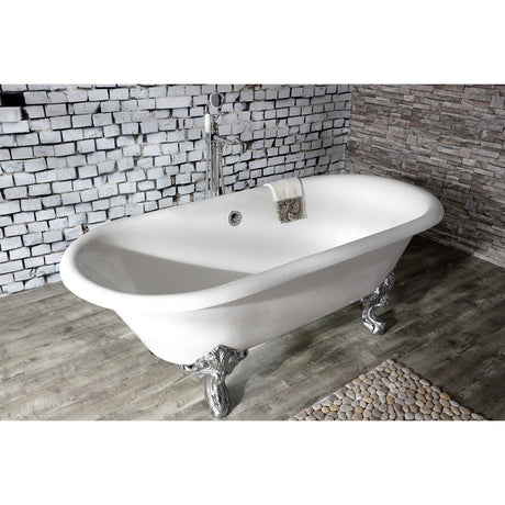 Aqua Eden VCTDE7232NL1 72-Inch Cast Iron Double Ended Clawfoot Tub (No Faucet Drillings), White/Polished Chrome