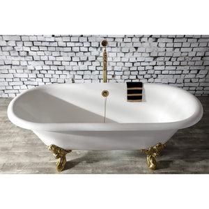 Aqua Eden VCTDE7232NL2 72-Inch Cast Iron Double Ended Clawfoot Tub (No Faucet Drillings), White/Polished Brass
