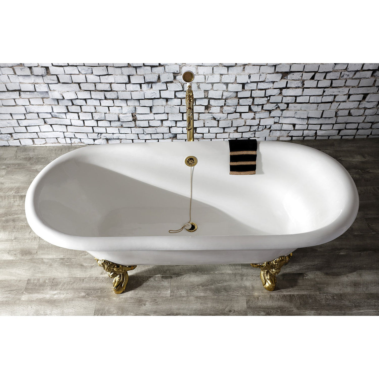 Aqua Eden VCTDE7232NL2 72-Inch Cast Iron Double Ended Clawfoot Tub (No Faucet Drillings), White/Polished Brass