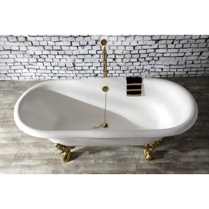 Aqua Eden VCTDE7232NL2 72-Inch Cast Iron Double Ended Clawfoot Tub (No Faucet Drillings), White/Polished Brass