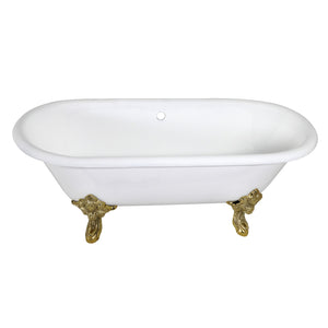 Aqua Eden VCTDE7232NL2 72-Inch Cast Iron Double Ended Clawfoot Tub (No Faucet Drillings), White/Polished Brass