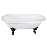 Aqua Eden VCTDE7232NL5 72-Inch Cast Iron Double Ended Clawfoot Tub (No Faucet Drillings), White/Oil Rubbed Bronze