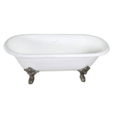 Aqua Eden VCTDE7232NL8 72-Inch Cast Iron Double Ended Clawfoot Tub (No Faucet Drillings), White/Brushed Nickel