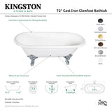 Aqua Eden VCTDE7232NLW 72-Inch Cast Iron Double Ended Clawfoot Tub (No Faucet Drillings), White