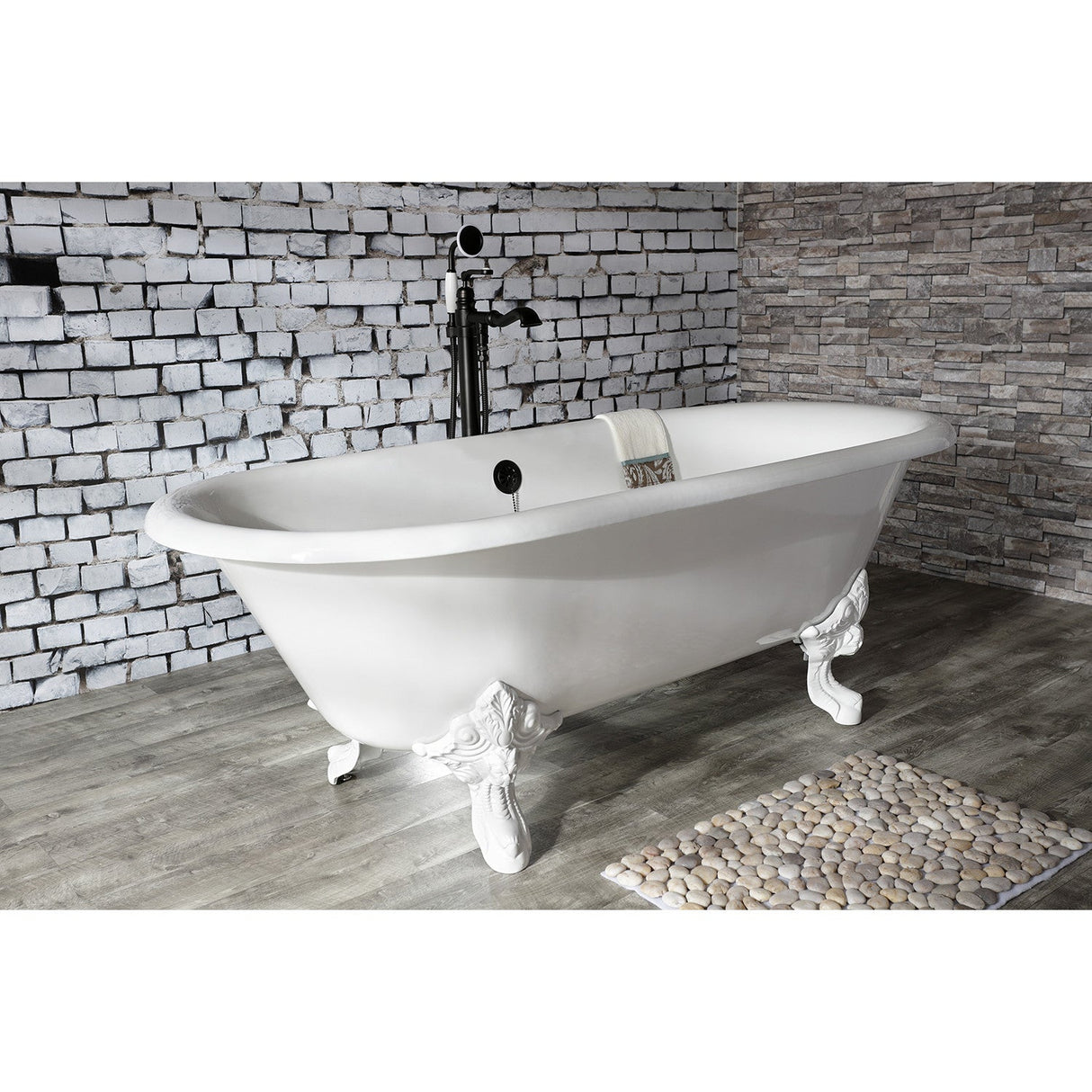 Aqua Eden VCTDE7232NLW 72-Inch Cast Iron Double Ended Clawfoot Tub (No Faucet Drillings), White
